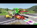 Double Flatbed Trailer Truck vs Speedbumps Train vs Cars | Tractor vs Train Beamng.Drive 052