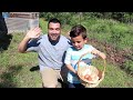 LAWN MOWER BUG HUNT ON THE FARM! Play and find REAL BUGS outside on riding lawn mower | Super Krew