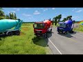 Double Flatbed Trailer Truck vs Speedbumps Train vs Cars Beamng.Drive / Flatbed Trailer