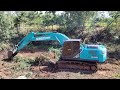 รถแม็คโคร kobelco sk200 ปรับพื้นที่สร้างสะพานข้าม