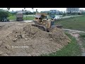 Starting New Project Filling Land By Komatsu D58E Dozer Pushing Soil & Miniature Truck Dumping Soil