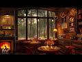 Smooth Jazz Background Music with Crackling Fireplace in Cozy Coffee Shop Ambience for Work, Focus