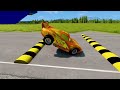 Double Flatbed Trailer Truck vs Speedbumps Train vs Cars Beamng.Drive / Flatbed Trailer