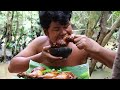 Cooking Coconut Chicken Leg Recipe eating so Yummy - Use Coconut water Cook Chicken Meat in Fry Pan