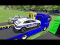 TRANSPORTING PIXAR CARS & FRUITS WITH COLORED & JOHN DEERE vs CLAAS vs TRACTORS - BeamNG.drive #983