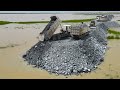 Best Qaulities Road Construction On Water Working By Huge Bulldozer Moving Rock Stone And Super Dump