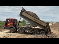 Hyundai trago dump truck 25.5t dumping dirt - ឡានចាក់ដីធំៗចាក់ដីធ្វើផ្លូវ