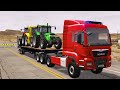 Double Flatbed Trailer Truck vs Speedbumps Train vs Cars | Tractor  Beamng.Drive