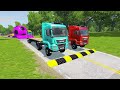 Double Flatbed Trailer Truck vs Speedbumps Train vs Cars  Tractor vs Train Beamng.Drive 011 #420