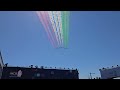 The Frecce Tricolori (three coloured arrows) fly over Amerigo Vespucci the Italian navy ship