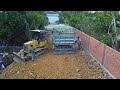 Perfectly Bulldozer D31A KOMATSU Pushing soil stone, Landfill by 5ton dumping truck, Mix 2Project