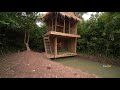 Build The Most Beautiful Craft Bamboo Two Story House On River And Traditional Pounded Rice