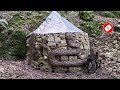 Build stone cabins. Snake and tree design💙🛖🐕👍 bushcraft shelter