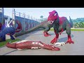 One Spiderman T-Rex vs Other Big Colorful Dinosaurs in Jurassic World! I-Rex vs T-Rex Dino Fight!