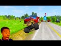 Long Cars vs Speedbumps and Mcqueen with Slide Color -  Cars vs Rails and Trains - BeamNG Drive