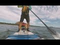 More motorized paddleboarding with the dog in light chop