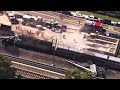 Raw Video: Aerial View of Caltrain Crash Scene, Fire in San Bruno