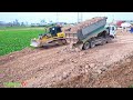 Unexpected Huge Size Project SHANTUI DH17 C3 Dozer Start Move Soil Filling Water, 25ton Dump Truck