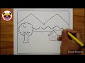 Scenery Drawing / How to Draw Beautiful Landscape Scenery / Village Scenery Drawing Easy / Scenery