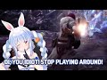 Pekora & Marine just cant stop bickering in coop Monster Hunter (while 3rd gen looks on)