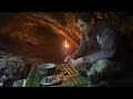 Bushcraft survives in caves, builds beds out of bamboo, eats wild bitter herbs, and grills meat
