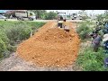 First Start New Project 5m X 40m Land side Filling Dozer Komatsu D31P Push Soil, Dump Truck Unloaded