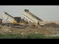 Incredible Construction Heavy Equipment Working Bulldozer Pushing Rock Stone Ft Dump Truck Unloaded