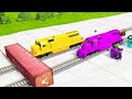 Double Flatbed Trailer Truck vs Speedbumps Train vs Cars | Tractor vs Train Beamng.Drive101