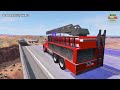 Double Flatbed Trailer Truck vs speed bumps|Busses vs speed bumps|Beamng Drive|444
