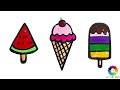 How to drawing 3 Ice Creams coloring and drawing for Kids, Toddlers