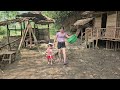 Girl building a path out of stone and dirt - single mother