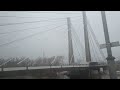 Hochwasser Magdeburg 2.1.24 und Elbquerung neue Kaiser-Otto-Brücke bei Schietwetter