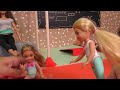 Elsa and Anna toddlers learn gymnastics - new tricks - Barbie is the coach - exercises