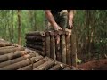 7 Days Building Bushcraft Survival Underground Shelter, Clay Fireplace, Mud Roof, Catch and Cook