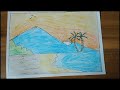 Draw sunset in the beach|easy sunset scenery drawing