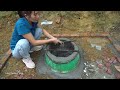 How To Build Wood Burning Stove Out Of Brick and Cement - Amazing building skills of village girl