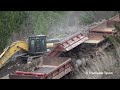 CP SD40’s Unloading Side Dump Cars with Huge Rocks for Railroad Repairs in the Thompson Canyon!