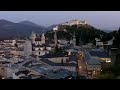 View of Salzburg Austria at night from above
