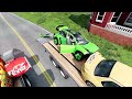 Double Flatbed Trailer Truck vs speed bumps | Busses vs speed bumps|Beamng Drive