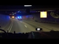 Norwegian fire department responding to a car crash during rush hour traffic