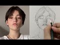 Learn to draw a girl's face from the front - step by step Tutorial