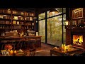 Smooth Piano Jazz Instrumental Music & Crackling Fireplace at Cozy Coffee Shop Ambience for Relaxing