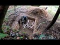 Building BUSHCRAFT DUGOUT IN a RAINSTORM - Camping, Outdoors Cooking, Nature Sounds, DIY, ASMR