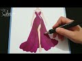 تعلم رسم فستان سهرة بالخطوات للمبتدئين | how to draw a dress drawing tutorial | fashion illustration