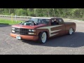 Detroit Diesel Custom Twin Turbos that’s Rollin’ Coal in a chopped and bagged ’89 Chev pickup.