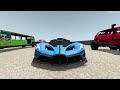 Flatbed Trailer Cars Transportation with Truck - Speedbumps vs Cars vs Train - BeamNG.Drive