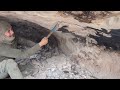 I MADE a CAVE by CARVING the ROCK with FIRE using PRIMITIVE METHODS | DIY Project, Winter camping