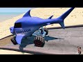 Big & Small Monster Truck Megalodon vs Train | BeamNG.Drive #45