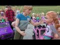 Racing Cars ! Elsa and Anna toddlers at the park – who’s the winner? Barbie is organizer - prizes