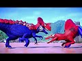 One Spiderman T-Rex vs All Dinosaurs Fighting Colorful Dinosaurs in Jurassic World Evolution